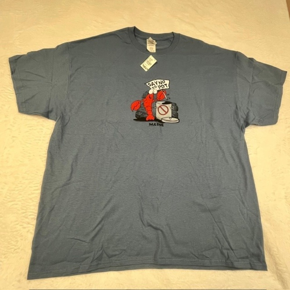 Gildan Maine Lobster Say No To Pot Graphic‎ T-Shirt Mens 2XL Indigo Blue New